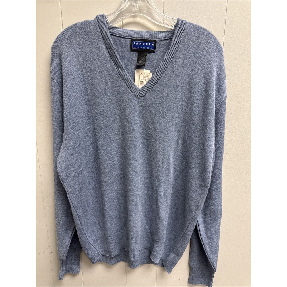 Vintage Jantzen Sweater Mens Large Blue V-Neck American Heritage Grandpa USA